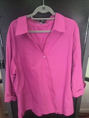 Foxcroft Long-Sleeve Button-Down Blouse — Fuchsia Pink